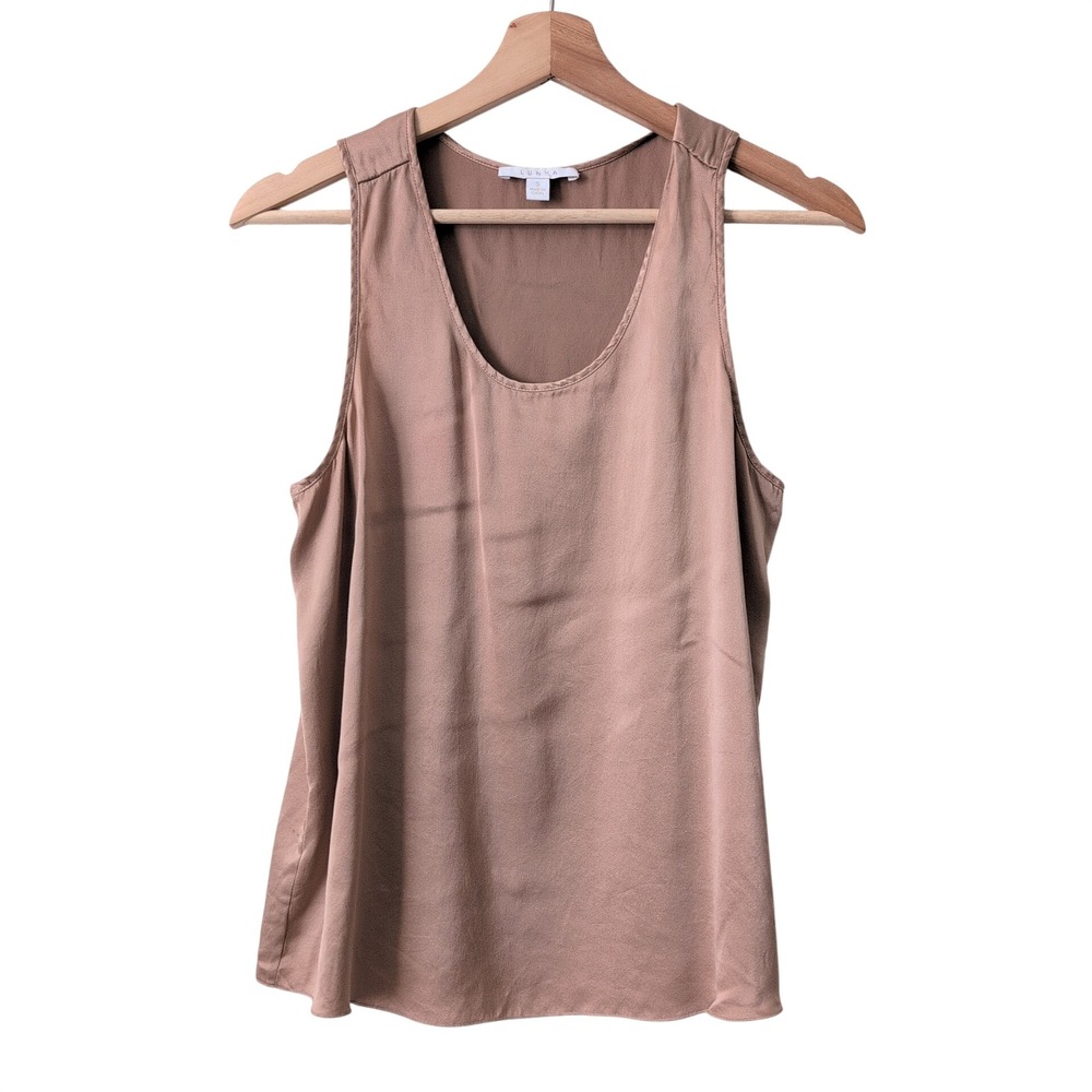 Lunya Washable Silk Tank Top Scoop Neck Tulip Back Sleep Pajama Mauve Pink Small